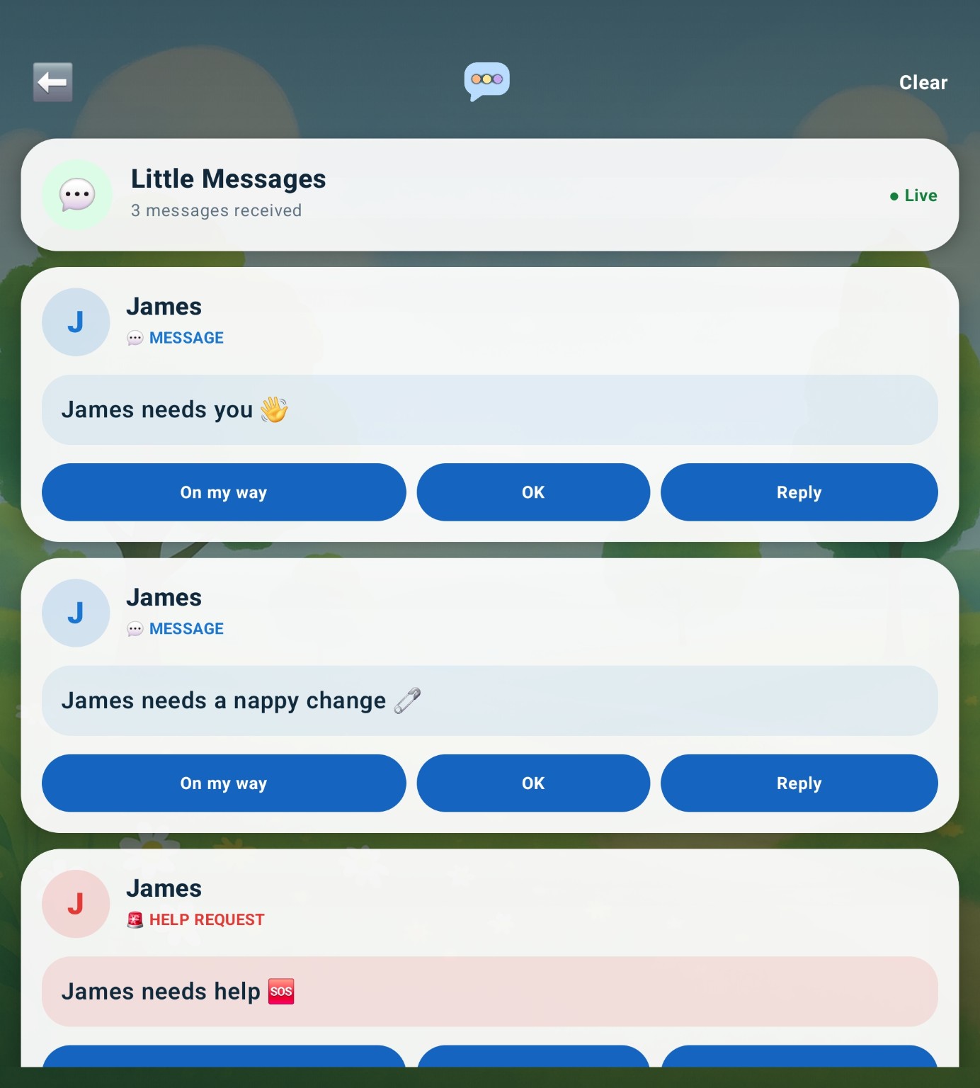 Little Beacons showing Little Messages received from a child